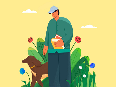 Walk with dog artlife behance design dog drawing dribbble illustration illustrationart illustrator man pet plantillustration
