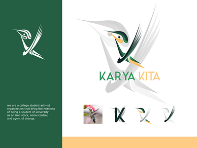 Logo Karya Kita | a college student activist organization activist branding college design flat design graphic design green hummingbird logo logo design organization student yellow