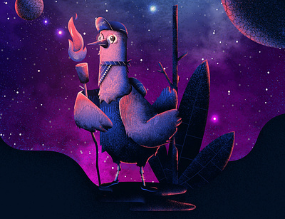 Meet Archie bird blue design galaxy illustration landscape pink shading