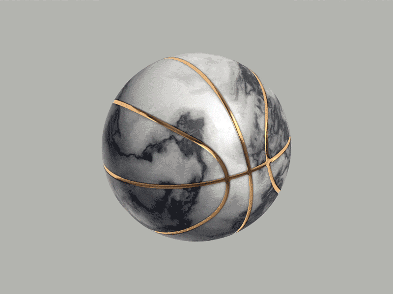 Hello world 3d animation basketball debut dribbble gif gold marble