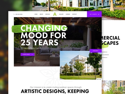 Artistic Landscaping design flower footer garden header hero interface landscape plants ui website