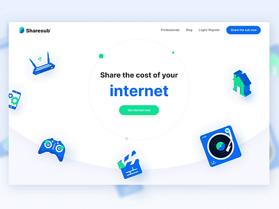 Sharesub - website design animation blue branding expense green homepage illustration interaction landing page refund subscription web