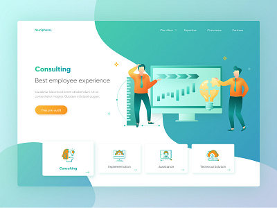 NeoSpheres consulting page green homepage illustration interaction landing page logo ui ux