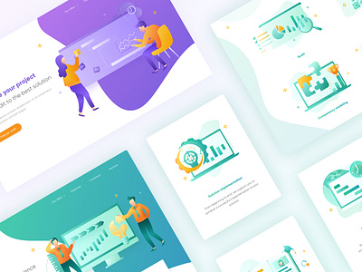 NeoSpheres Illustration Pack consulting design green illustration landing page project project management violet