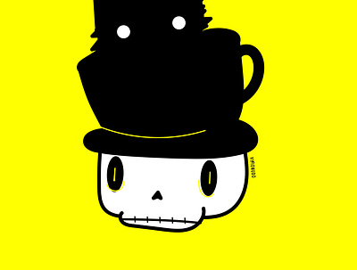 Cráneo taza gato art bones branding character concept design illustration ilustracion vector visionudo