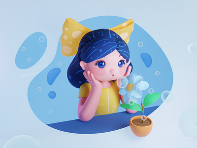 The little girl 3d blender character cute girl happy illustration yendao