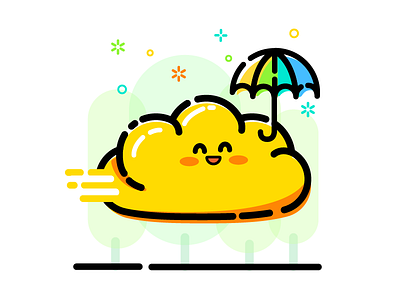 Yellow Cloud with umbrella cloud hangout happy illustration mbestyle smile stroke yellow