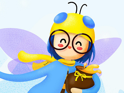 HoneyBee Character bee character happy honey honeybee illustration ski smile snowy