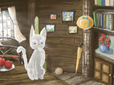 Ki Ki in wooden house animation cat cute frame gif house illustration morning photoshop sunny white wooden