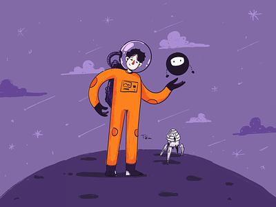 Astronaut on purple planet astronaut branding design drawing graphic design illustration painting space web