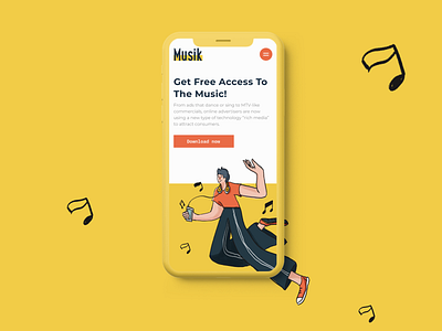 Musik Mobile Landing Page flat illustration landing page landingpage mobile design mobile ui ui ux