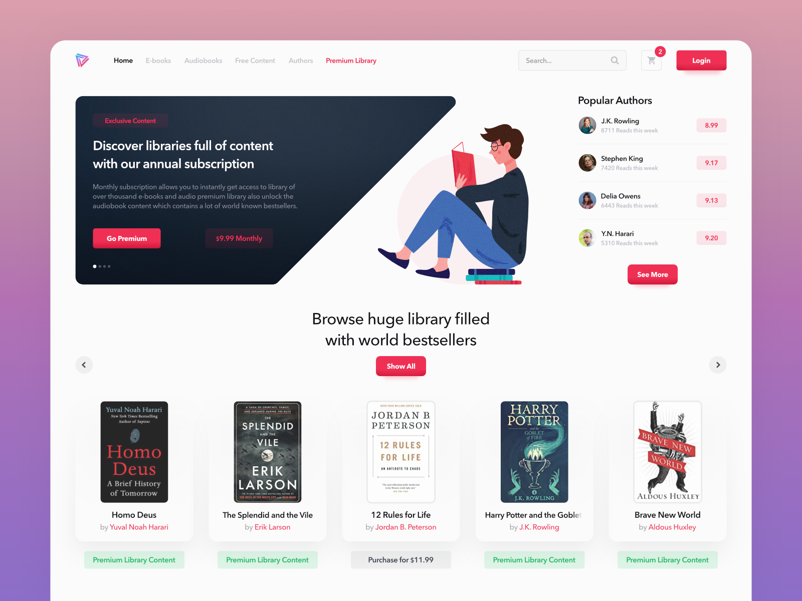 Online library website by Piotrek Kosmala on Dribbble