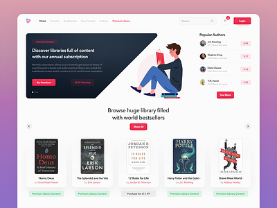 Online library - website books bookstore colorful design landing page library ui user experience user interface ux web website