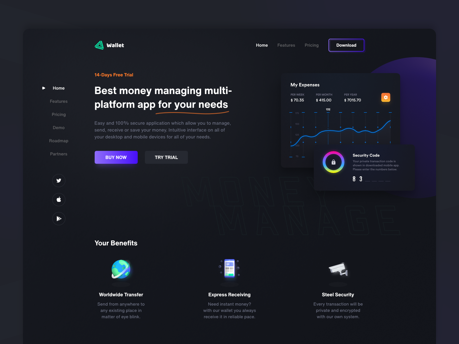 Landing Page for funds management app by Piotr Kosmala on Dribbble
