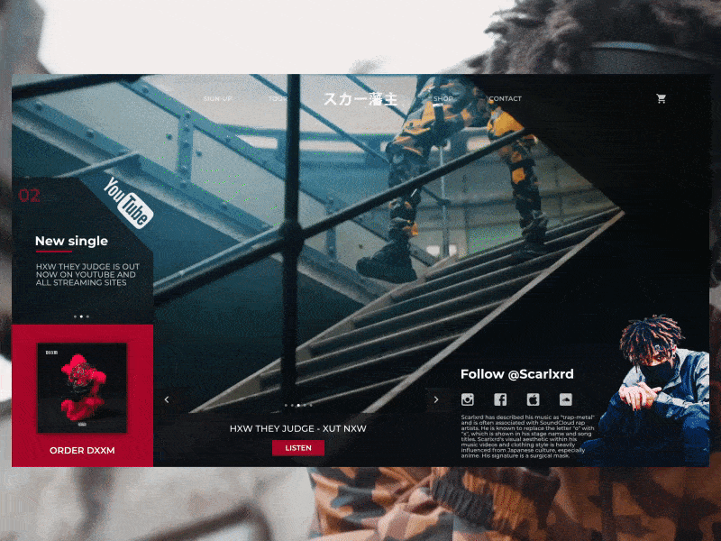 Scarlxrd Landing Page redesign aftereffects gif landing page music redesign ui user interface web website