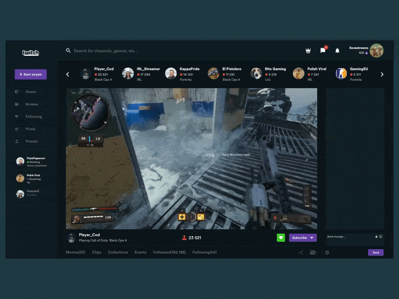 Twitch.tv Beautified stream aftereffects animated animation design redesign stream streaming streaming app twitch ui user interface video web website