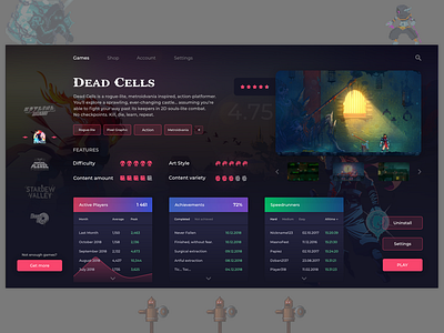 Games library app - Dead Cells affinity app dead cells design game games gaming gradient indie statistics steam ui user interface