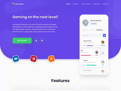 GameSales landing page w/ motion aftereffects animation design landing page landing page motion ui user interface web website