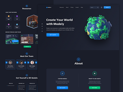 Modely shop landing page 3d colorful design landing page models shop ui user interface vector web website