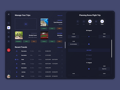 Travel Management Dashboard app colorful dark theme dashboard design journey management travel travel app ui user interface web website