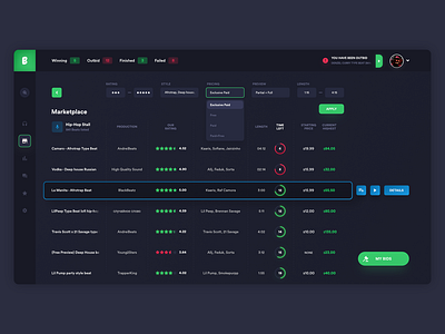 Beat Market - Auctions app colorful dashboard dashboard design dashboard ui design music producent ui user interface web website