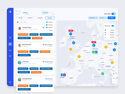 Find a freelancer/worker - Map exploration app browsing colorful design filters freelancers list localization map ui ui design user interface ux uxdesign web work