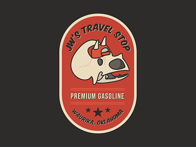 JW's Travel Stop badge branding dinosaur gas gas station illustration oklahoma