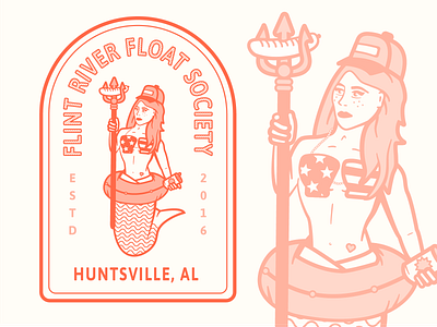 Flint River Float Society alabama badge branding character emblem illustration mermaid river