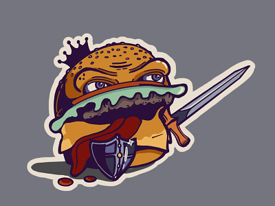 Burger King burger food illustration king knight mascot shield sticker sword tongue warrior