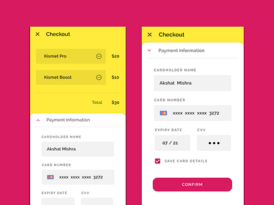 Daily UI #002 - Checkout for Kismet 002 android android app app buy card checkout cvv dailyui expiry google kismet material name payment premium typography ui ux