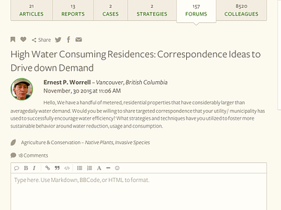 Forum Detail comments environmental forum layout profile social marketing website