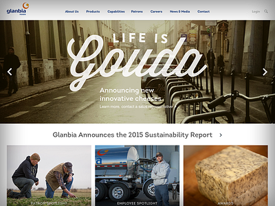 Glanbia Foods Landing Page cheese food interface layout website