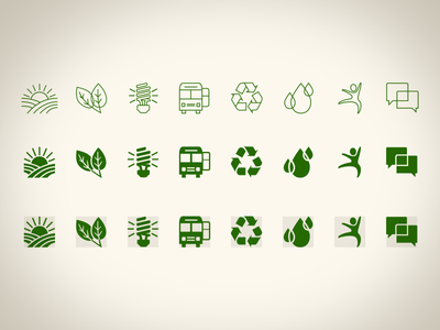 CBSM Icons agriculture conservation discussion energy health and wellness iconography icons illustration social marketing transportation waste water reduction