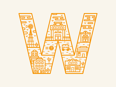 Western icon illustration illustrator line outline type typo typography vector w west western