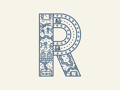 Robots icon illustration illustrator line outline r robot robots tech typo typography vector