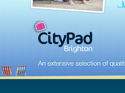 Website footer beach blue deckchair icon identity logo pink texture travel typography website
