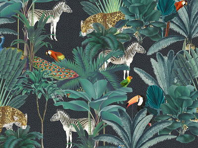 Royal Palms animals design fabric florals illustration jungle patterns prints seamless textiles tropical