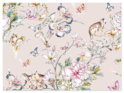Okinawa birds chinoiserie florals handpainted illustration japanese patterns peonies prints seamless textiles watercolor