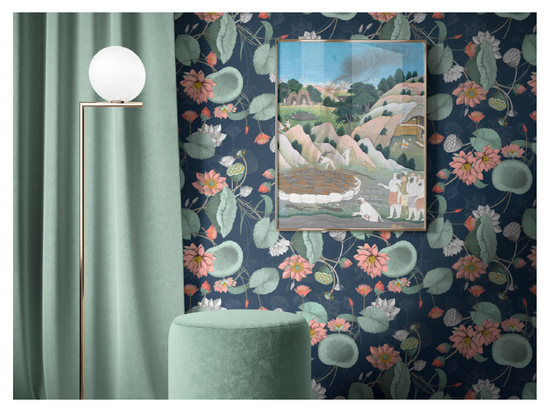 Nelumbo fabric illustration design bold flowers pond lotus fabrics illustration art designs florals design textiles seamless prints patterns