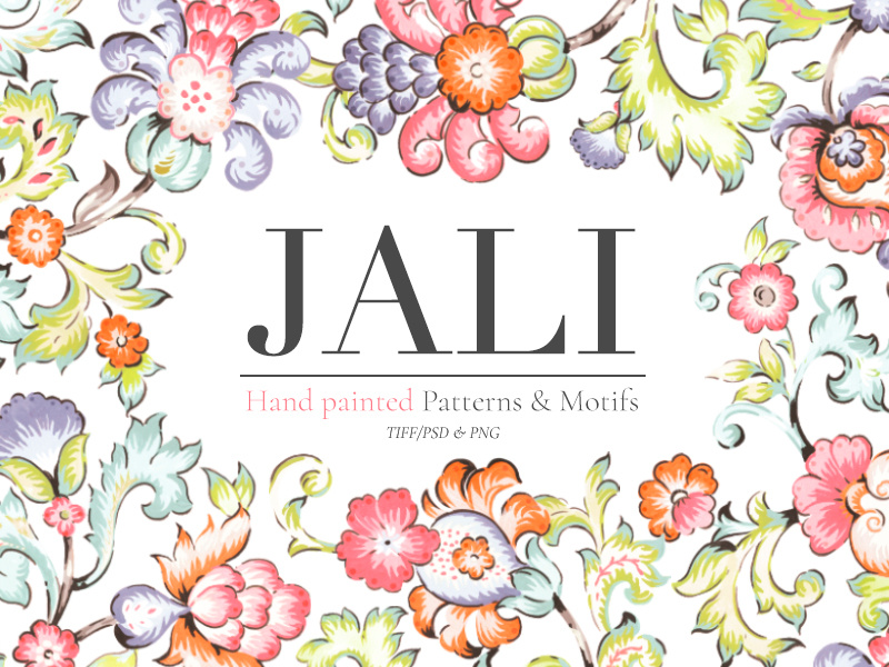 Jali palampore chintz handpainted art watercolor illustration fabric florals design textiles seamless prints patterns