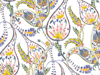 Paisley Elegance art design fabric fabrics florals handpainted illustration paisley patterns prints seamless textiles watercolor