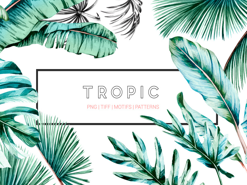 Tropic tropical palms textile fresh leaves designs handpainted watercolor art illustration design textiles seamless prints patterns