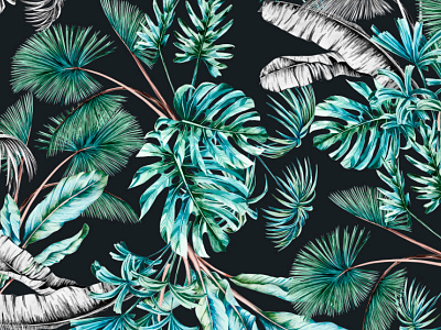 Tropics art design designs florals fresh handpainted illustration leaves patterns prints seamless textile textiles tropical watercolor