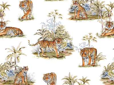 Tiger Print art design fabric florals illustration patterns prints seamless textiles watercolor