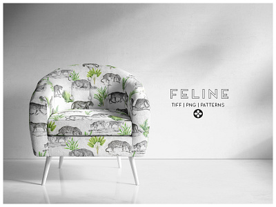 Feline art chair design florals illustration patterns prints seamless textiles tropical tropical leaves