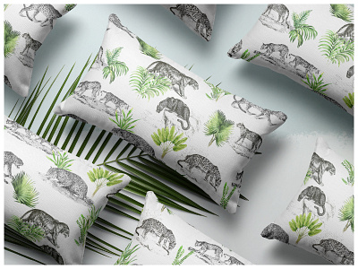 Feline art cushions design fabrics florals illustration patterns prints seamless textiledesign textiles watercolor