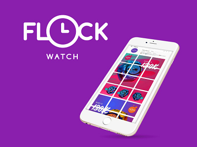 logo flockwatch branding clock colorfull design icon set illustration logo logotype modern logo purple ui vector