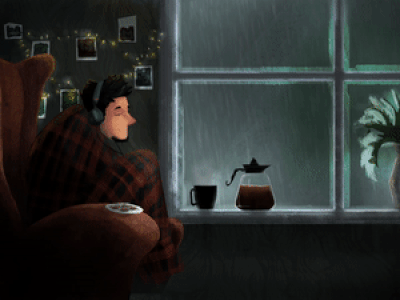 Rainy Day 2d animation boy coffee digital mood rain aftereffect digitalpainting
