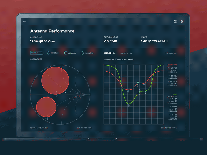 Antenna Performance UI dark ui data visualization interaction ui user interface