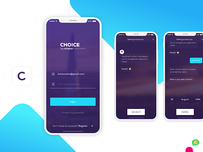 Choice iOS - Chatbot Registration app bot chat design ios register ui ux